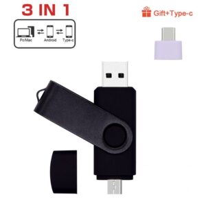 3-in-1 Rotating USB Flash Drive 128G - Black