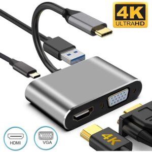4in1 USB Type C To Hub 4K HDMI+VGA+Type-C+USB Port Display Adapter Splitter Box