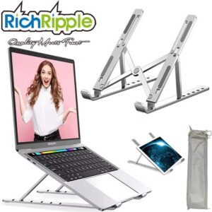 RichRipple Aluminum Portable Laptop Stand 6-hole Adjustable Height Foldable Laptop Stand-Silver