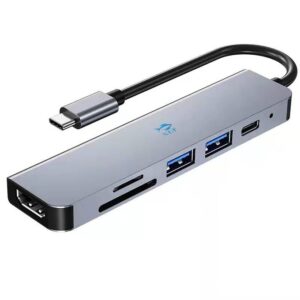 XLT USB C Hub 6-in-1 Type C to HDMI 4K Adapter with 2 USB 3.0 Ports SD/TF Card Reader, 100W USB-C Power Delivery Aluminium Compatible for MacBook Pro/Air XPS and More USB C...