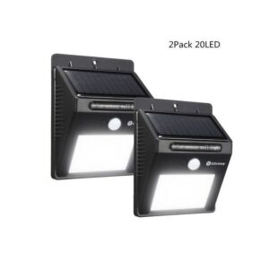2 Pack 20LEDS Solar Panel PIR Motion Sensor Wall Light-Black