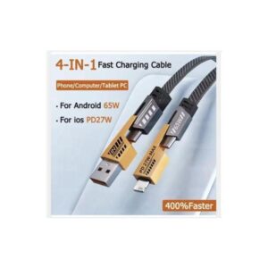 Goldplus 4-in-1 USB Charging Cable – 65W Super Fast Charger IPhone, IPad, MacBook, Android, Samsung Compatible Durable & Tangle-Free – Black