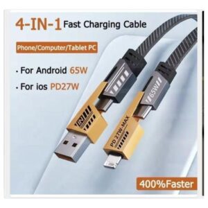 Goldplus USB Cable 4 In 1 Super Fast 65 Watts Durable Multi Charging Cable For IPhone IPad MacBook Android Samsung - Black