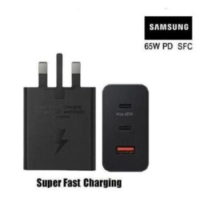 Samsung Original 65W Dual USB-C PD Fast Charger with USB-C Cable – Black