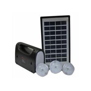 Solar Lighting System Solar Panel+Battery+ Lamp+ Dc Cable - Black