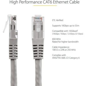 XLT Gray CAT 6 Gigabit Ethernet Wire -650MHz 100W PoE RJ45 UTP Molded Network/Patch Cord W/Strain Relief/Fluke D/Wiring Is UL Certified/TIA (